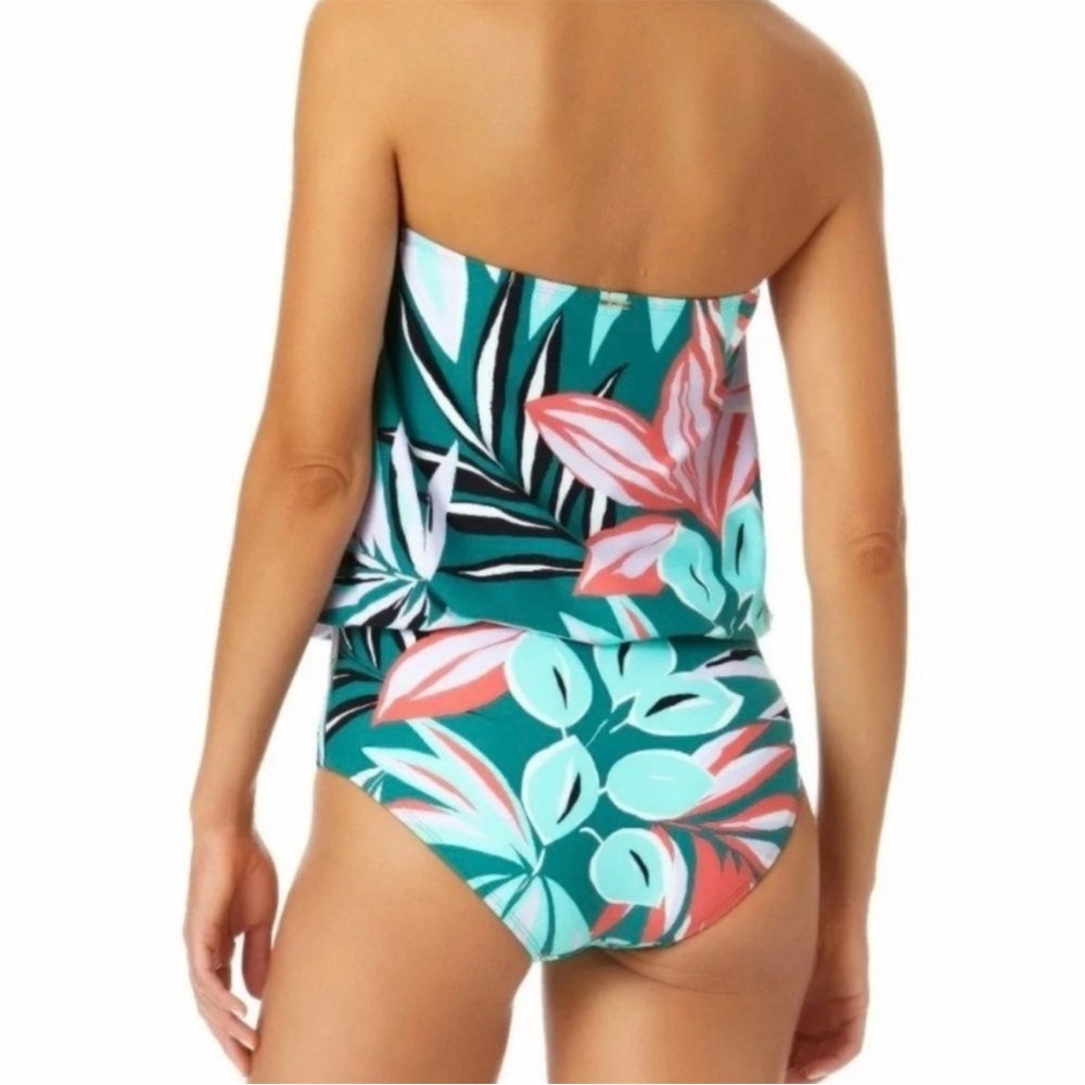 Anne Cole Green and Red Leaf Print One Piece Swimsuit - Picture 2 of 8